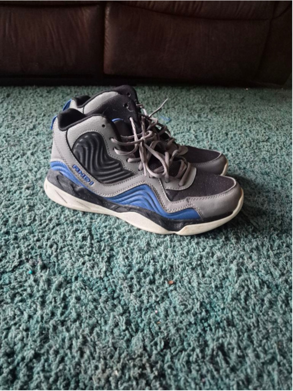 AND1 Men's Gray Blue Black High Top Sneakers Basketball Size 9